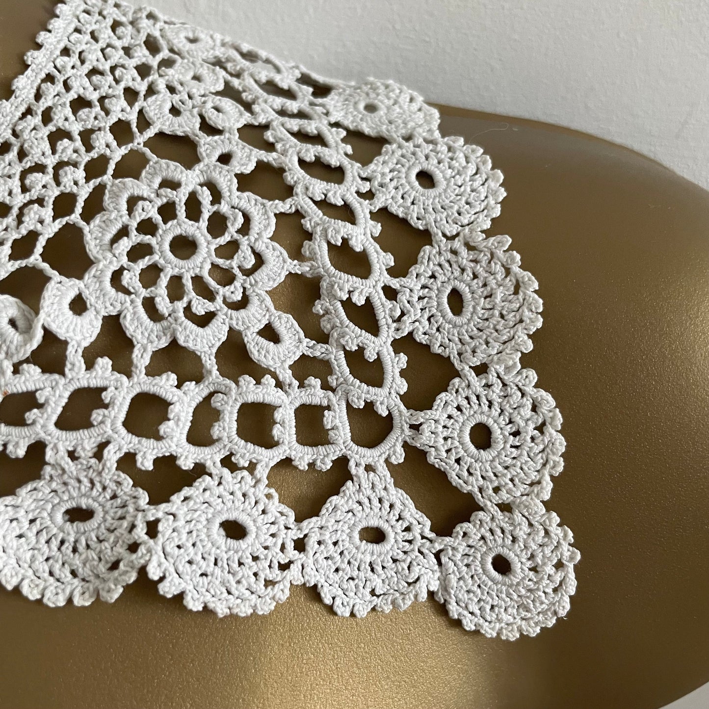 Antique Vintage square intricate hand crocheted eyelet white collar