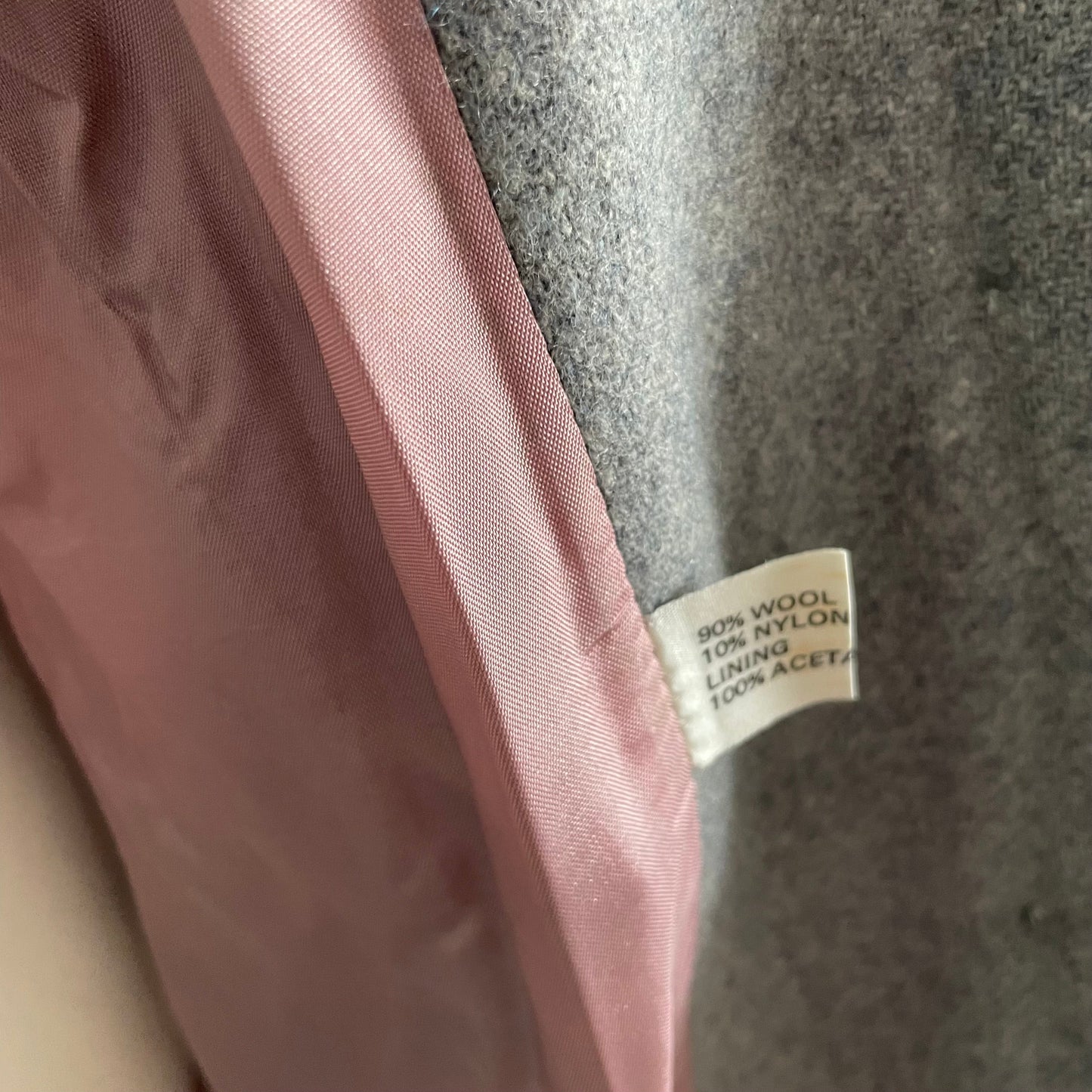 Grey Wool Mid-Length Coat with Buttons and Pink Lining