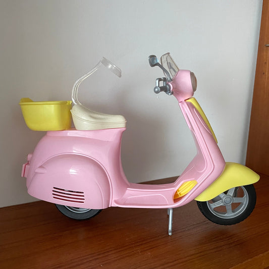 Vintage Barbie Mattel Scooter Vespa Moped in Pink and Yellow.