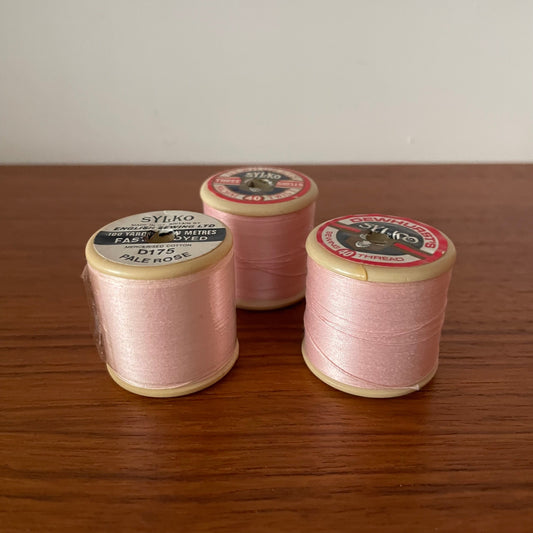 Vintage Dewhurst's Sylko Cotton D175 Pale Rose. Mercerised Cotton Threads Reels x 3