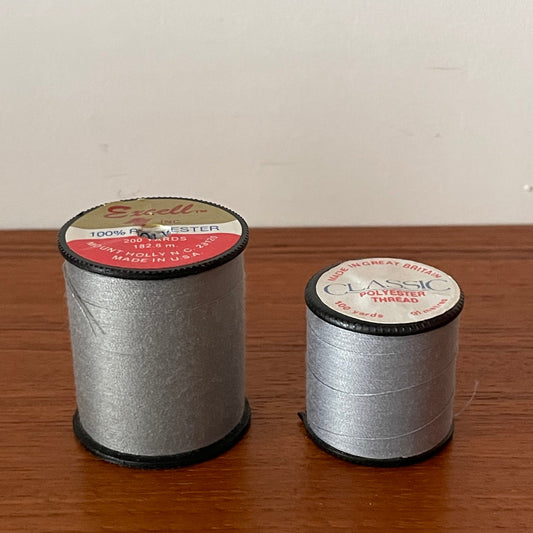 Vintage Grey Threads Reels x2. Classic Polyester Thread. Excell Mount Holly Polyester Steel Grey.