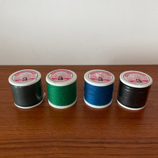 Vintage Sandelon 3 Spun Polyester Multicoloured Thread Reels x4. Made in England