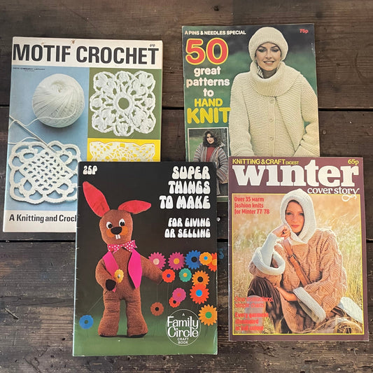 Vintage Job Lot 4x Knitting and Crochet 1970s Craft Magazines Paper Ephemera.