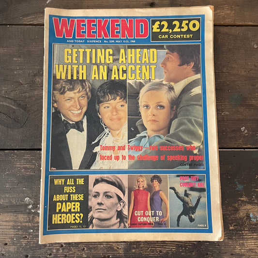 Vintage Weekend And Today 15-21 May 1968. Tommy and Twiggy Magazine. 1960s Paper Ephemera