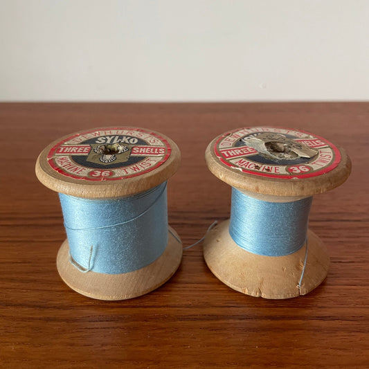 Vintage Sylko 36 Machine Twist Thread Reels x2 Light Blue. D3. Made in Great Britain.