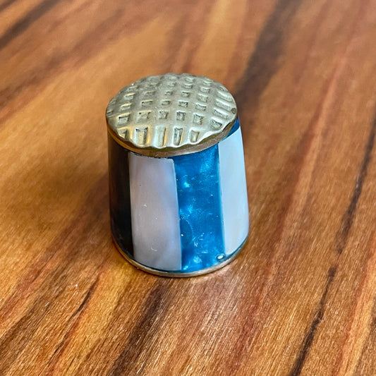 Vintage Sterling Silver, Enamel Blue and Mother of Pearl Thimble by Alpaca Mexico