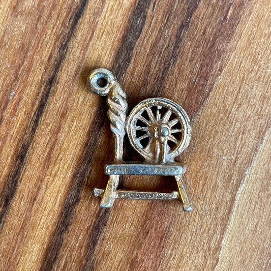 Vintage Sewing Spinning Wheel Gold Tone Charm Pendant