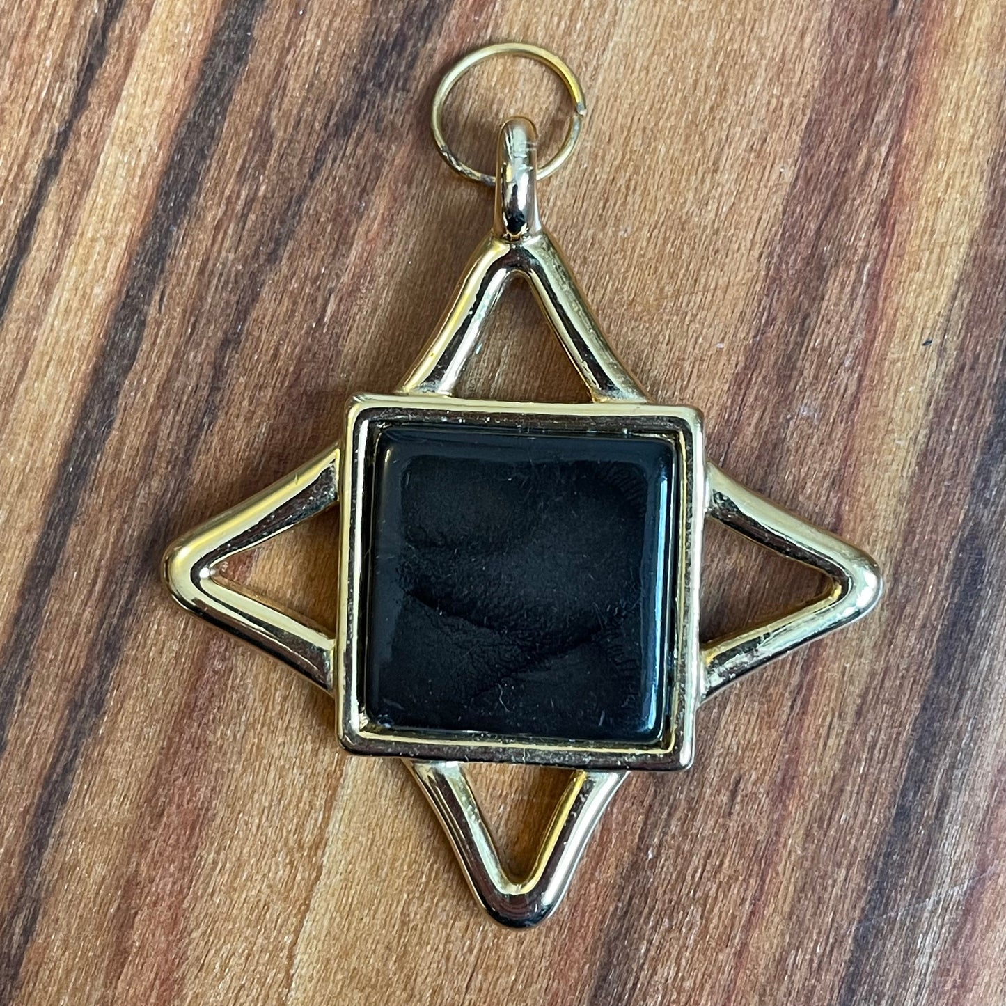 Vintage Black Onyx Style Gold Tone Star Charm Pendant