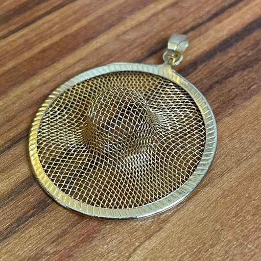 Vintage Gold Tone Costume Mesh Sun Hat Charm Pendant