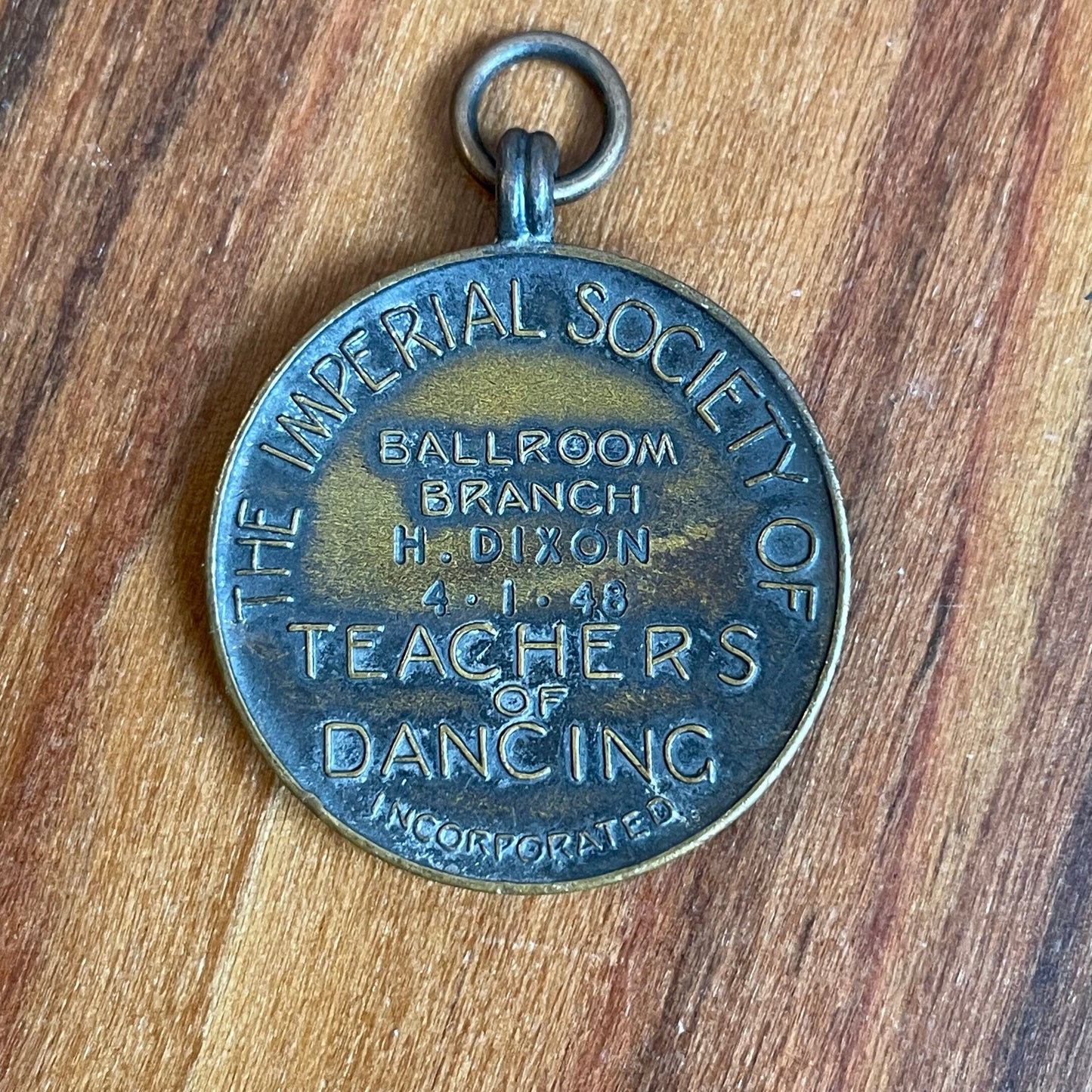 Vintage 1940s Dancing Medal Charm Pendant. The Imperial Society of Teachers of Dancing