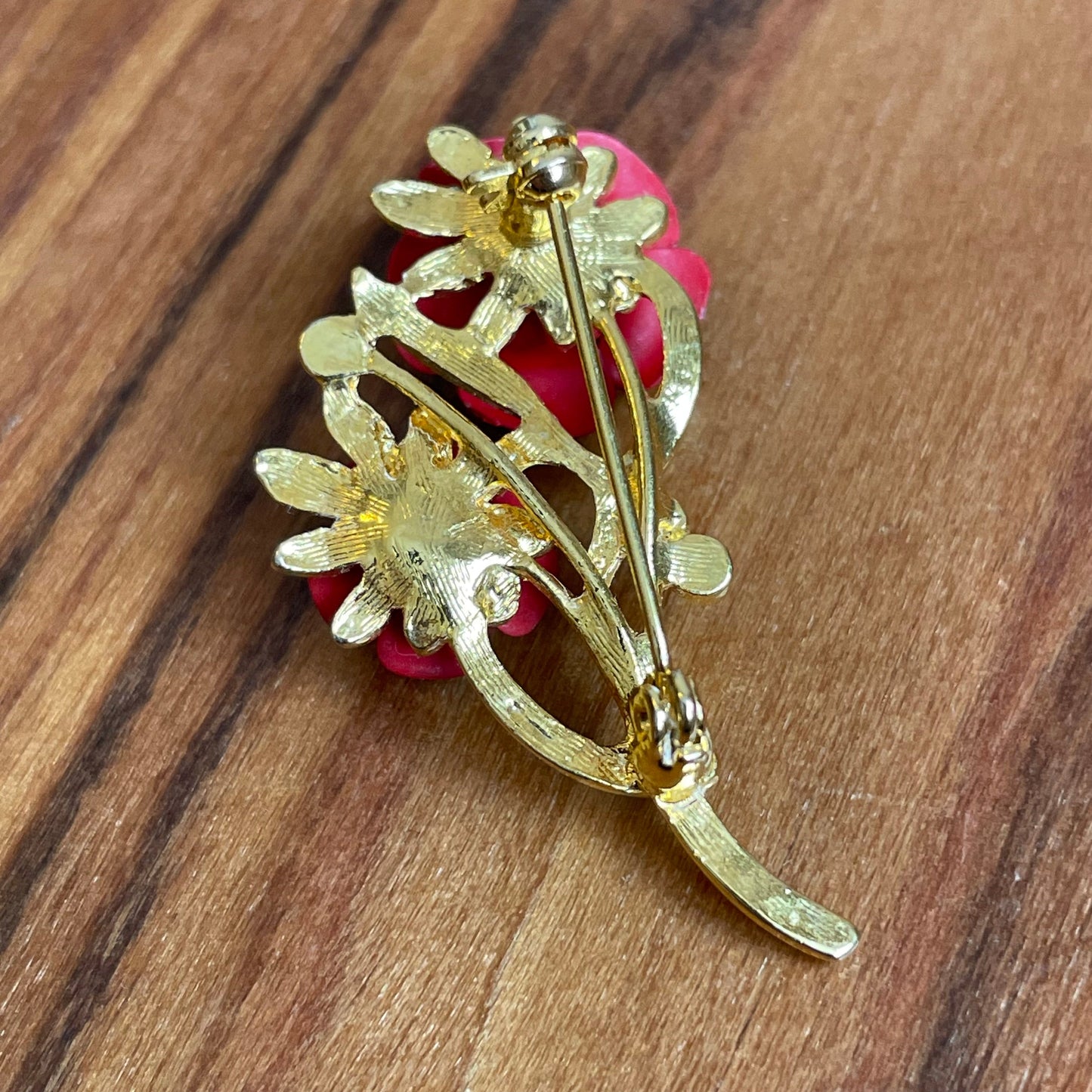 Vintage Red Rose and Diamante Beauty and the Beast Style Brooch