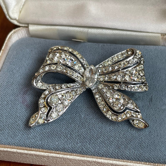 Vintage Diamante Silver Tone Bow Brooch from The Gem Box Pitlochry