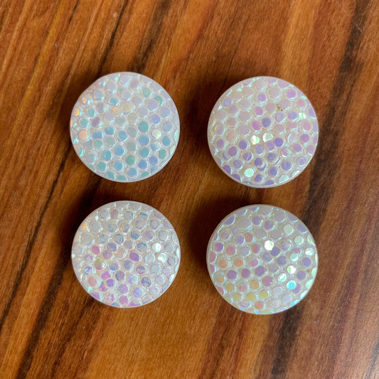 Vintage x 4 White Sparkly Disco Buttons