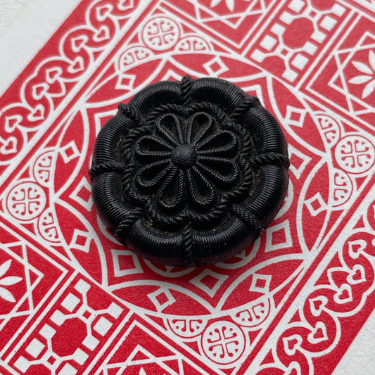 Vintage Plastic Black Imitation Victorian Czech Button