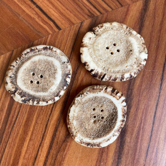 Vintage x3 Antler Cream and Brown Large Buttons