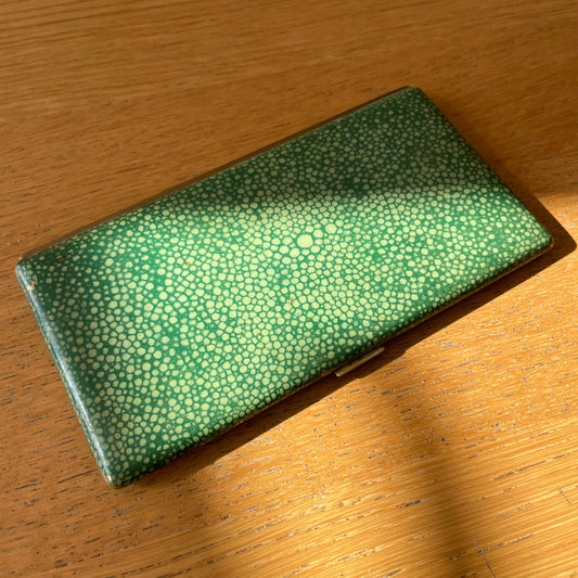 Stunning Art Deco Case. Antique 1910 Shagreen Cigarette Case in Green Pattern.