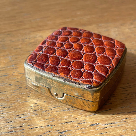 Vintage Gold and Brown Imitation Crocodile Pattern Snuff Box Square