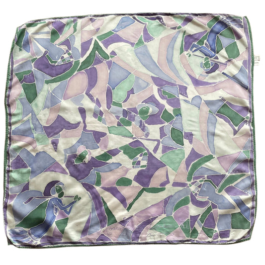 Vintage Silk Scarf in Purple White and Green by Moses Jones London