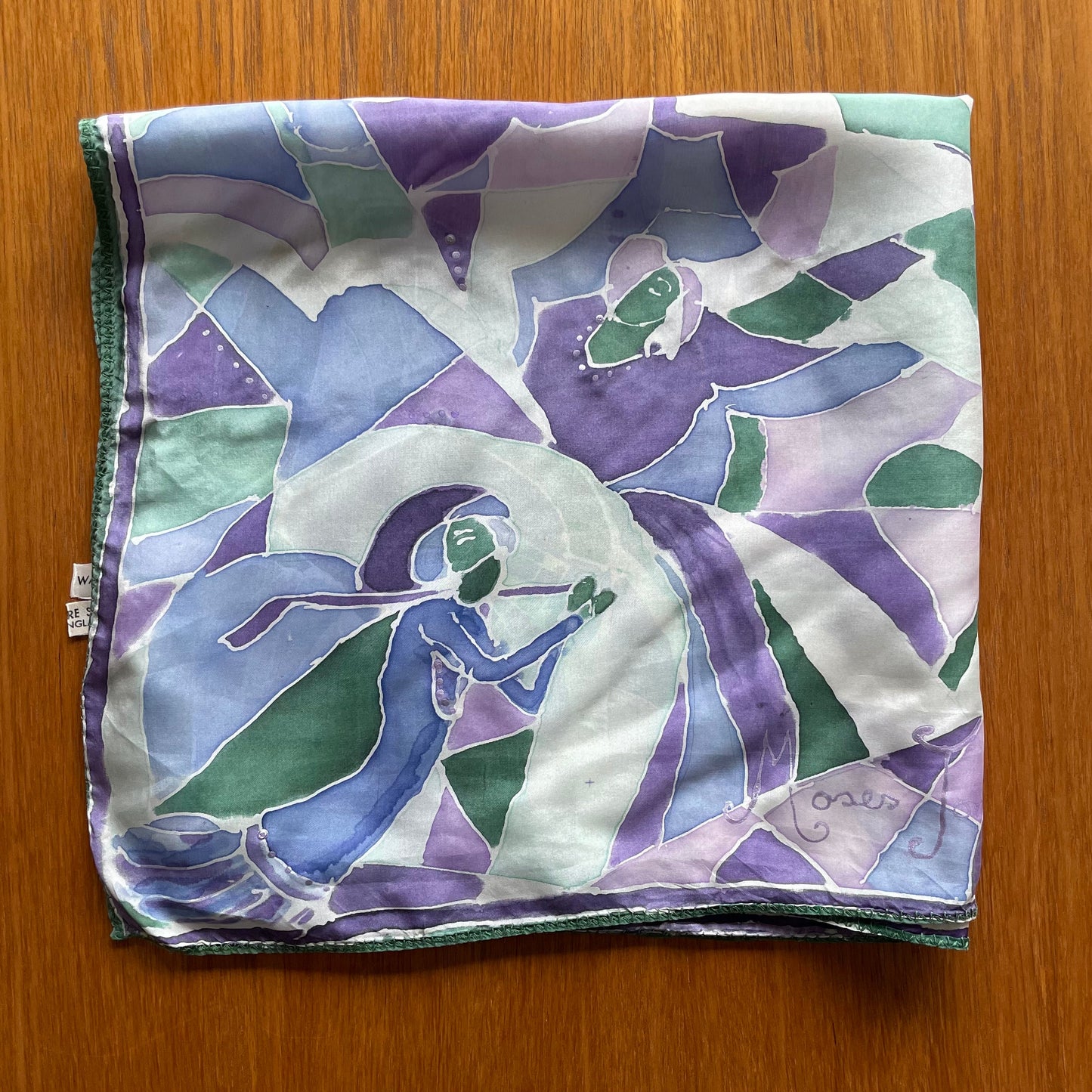 Vintage Silk Scarf in Purple White and Green by Moses Jones London