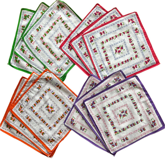 Handkerchiefs Vintage Job Lot 12 Square Floral Patterns in Bright Colours