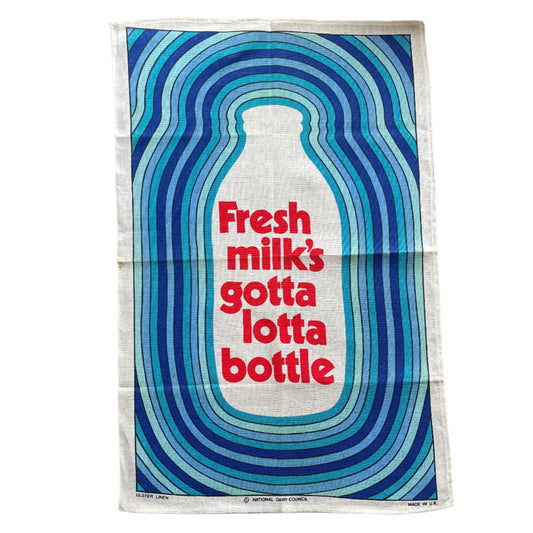 Vintage Irish Milk Tea Towel, Ulster Linen, Blue and Red