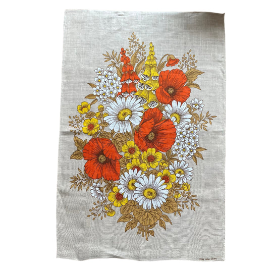 Tea Towel Vintage Cream with Wildflowers in Pure Irish Linen