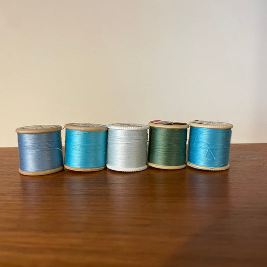 Threads Vintage Job Lot 5x Sylko Blue White Green Sewing Threads