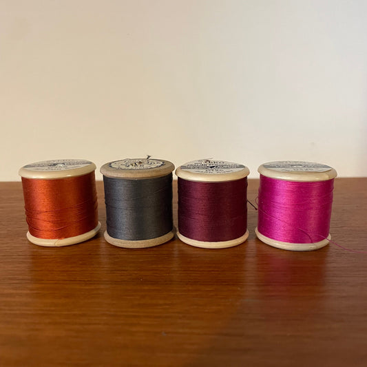 Threads Vintage Job Lot Sylko x4 Brown Red Pink Sewing Supplies