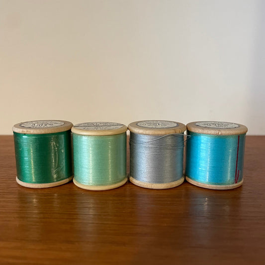 Threads Vintage Job Lot Sylko x4. Lt Emerald D107, Light Reseda D117, Lt Slate D173, Aquatone D437