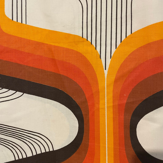 Fabric Vintage Perma Medic Panel White Orange Brown 70s Design