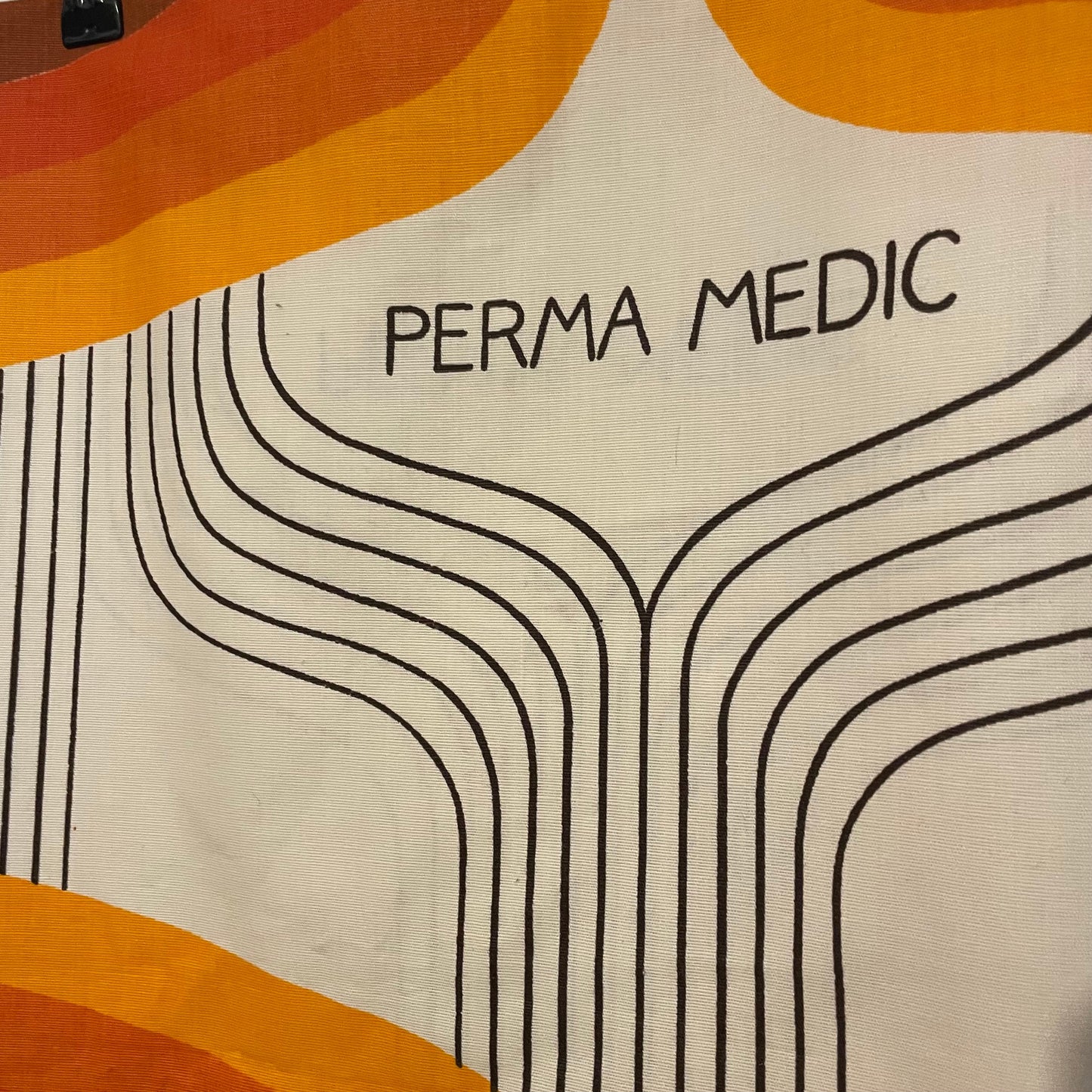 Fabric Vintage Perma Medic Panel White Orange Brown 70s Design