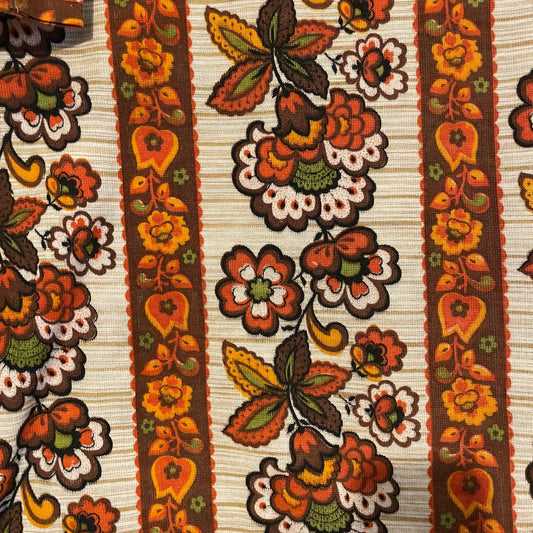 Fabric Vintage Floral Stripe Curtain in Orange and Green