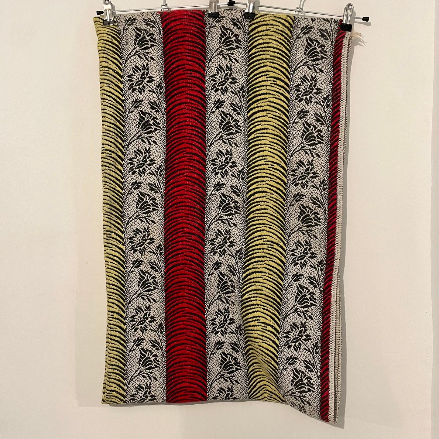 Vintage Red Grey Yellow Tiger Stripe Floral Curtain Panel