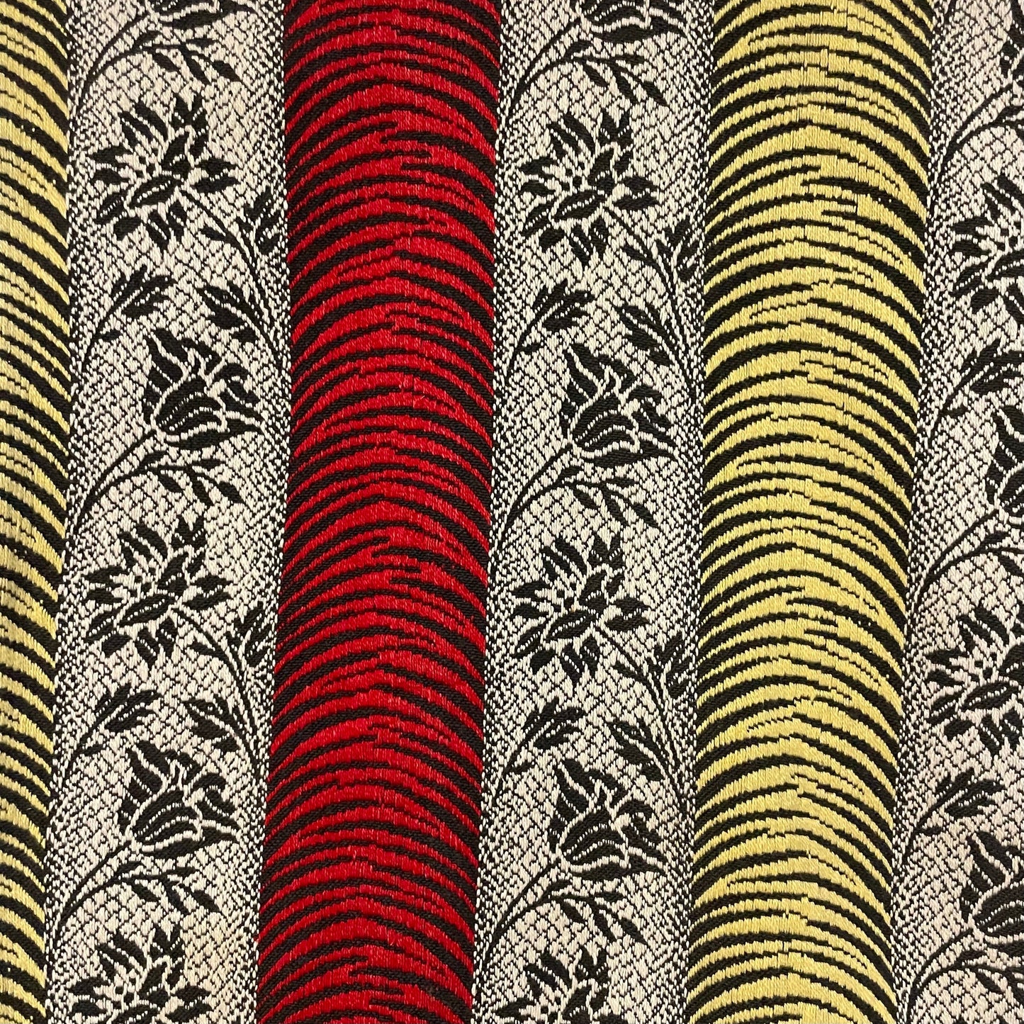 Vintage Red Grey Yellow Tiger Stripe Floral Curtain Panel