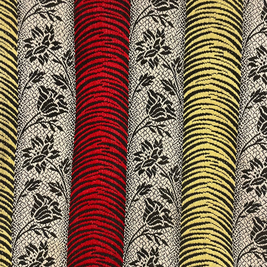 Vintage Red Grey Yellow Tiger Stripe Floral Curtain Panel