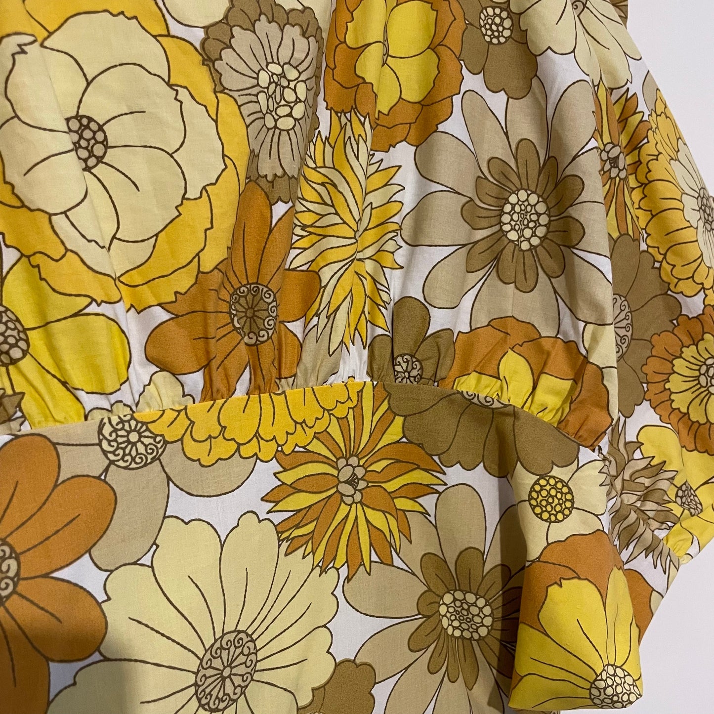 Fabric Vintage St Michael Floral Yellow and Orange 70s Bed Valance