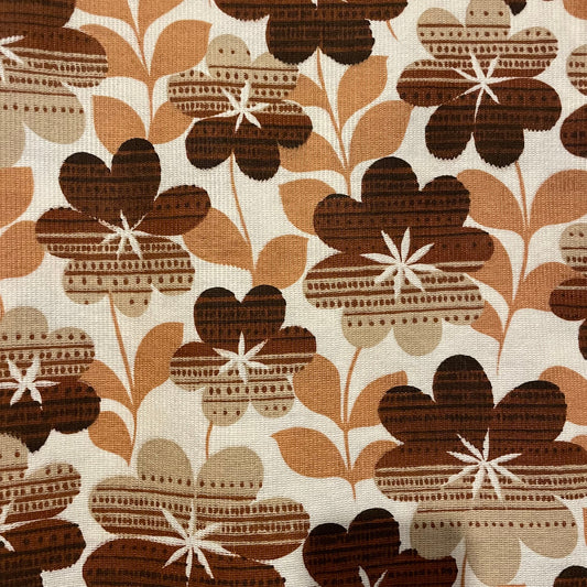 Vintage White and Brown Floral Thick Stripe Patterned Fabric
