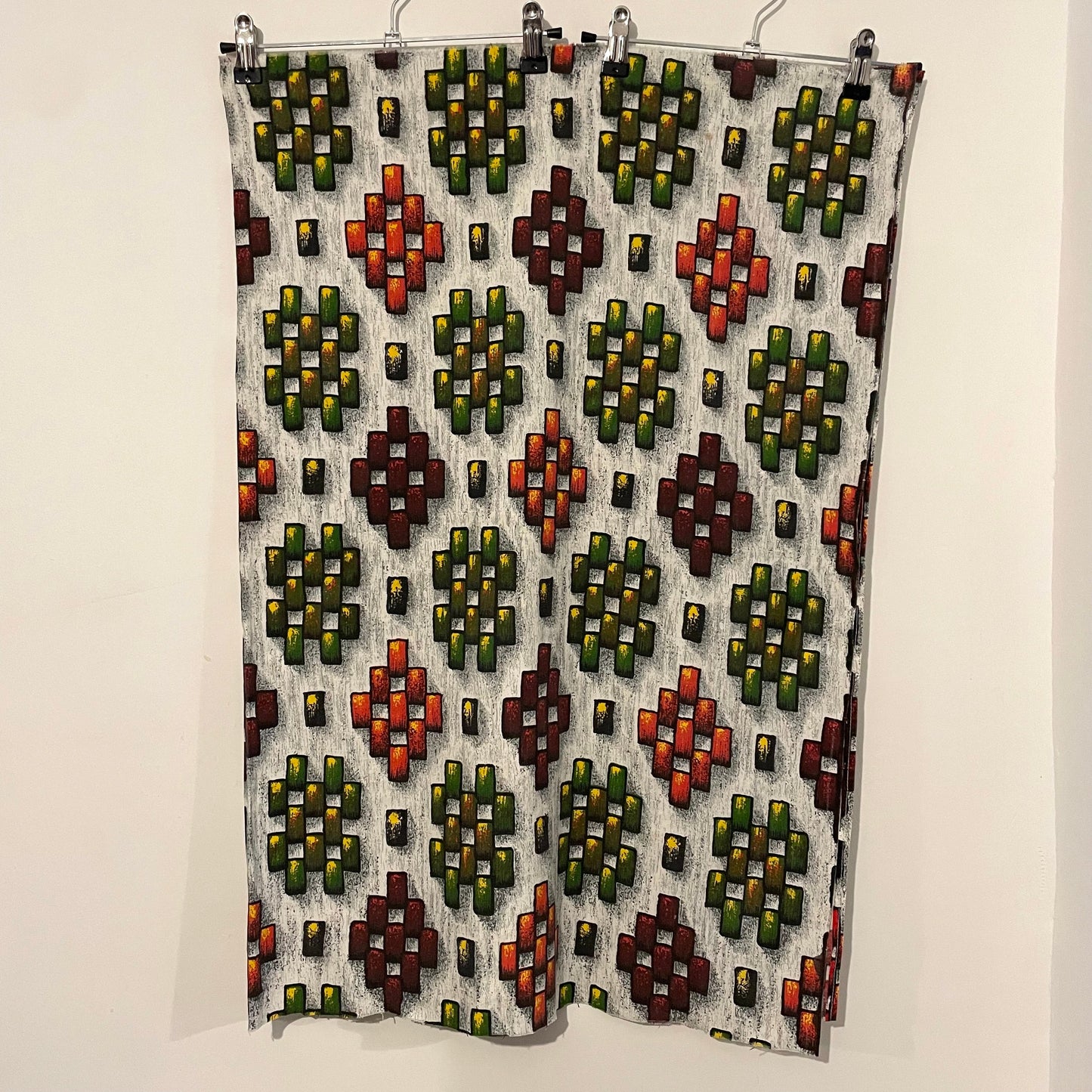 Vintage Grey, Red and Green Tetris Patterned Fabric for Crafts