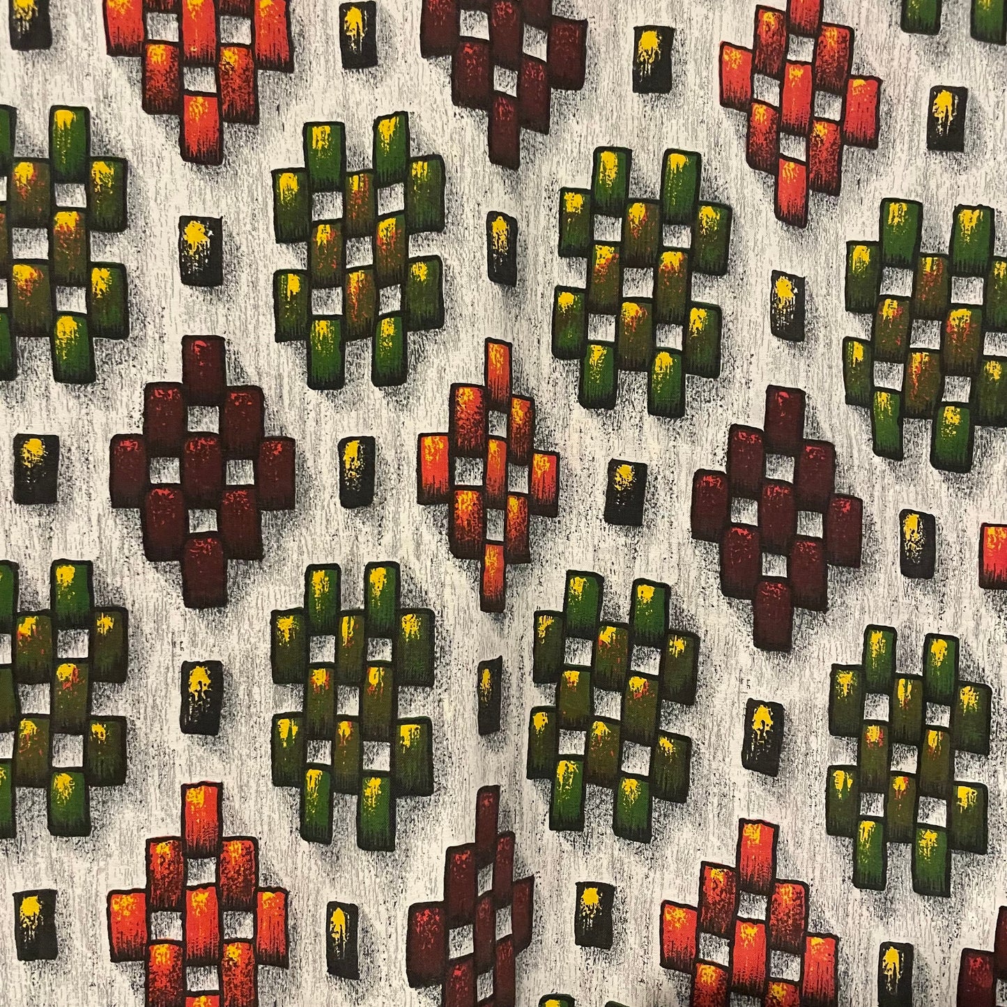 Vintage Grey, Red and Green Tetris Patterned Fabric for Crafts