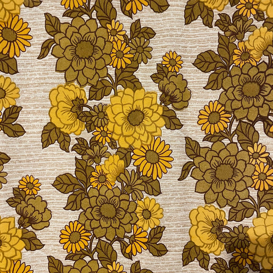 Vintage Yellow Floral Stripe Curtain with Grey and Orange Pattern