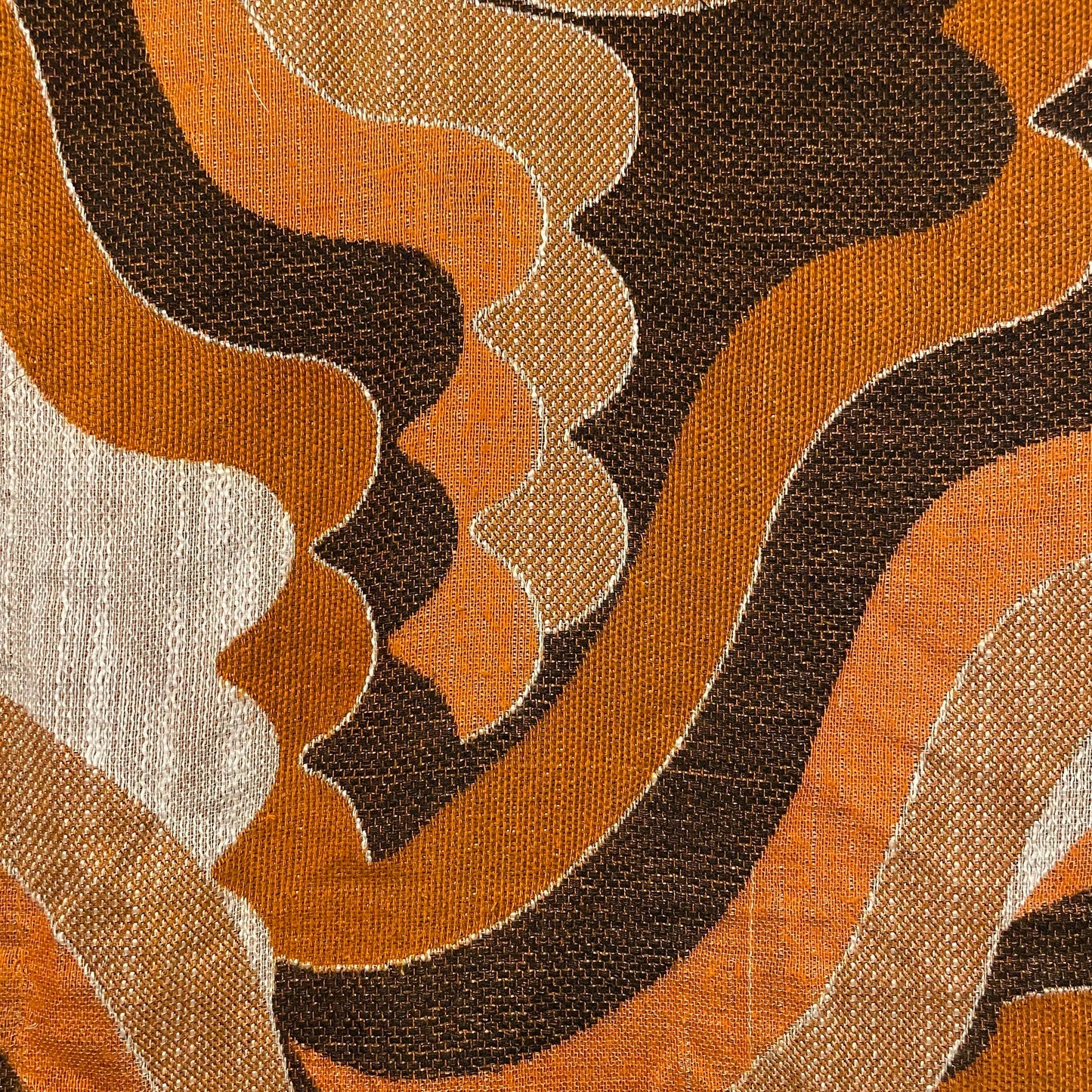 Vintage Orange Swirl Knitted 70s Blanket Throw for Home Décor