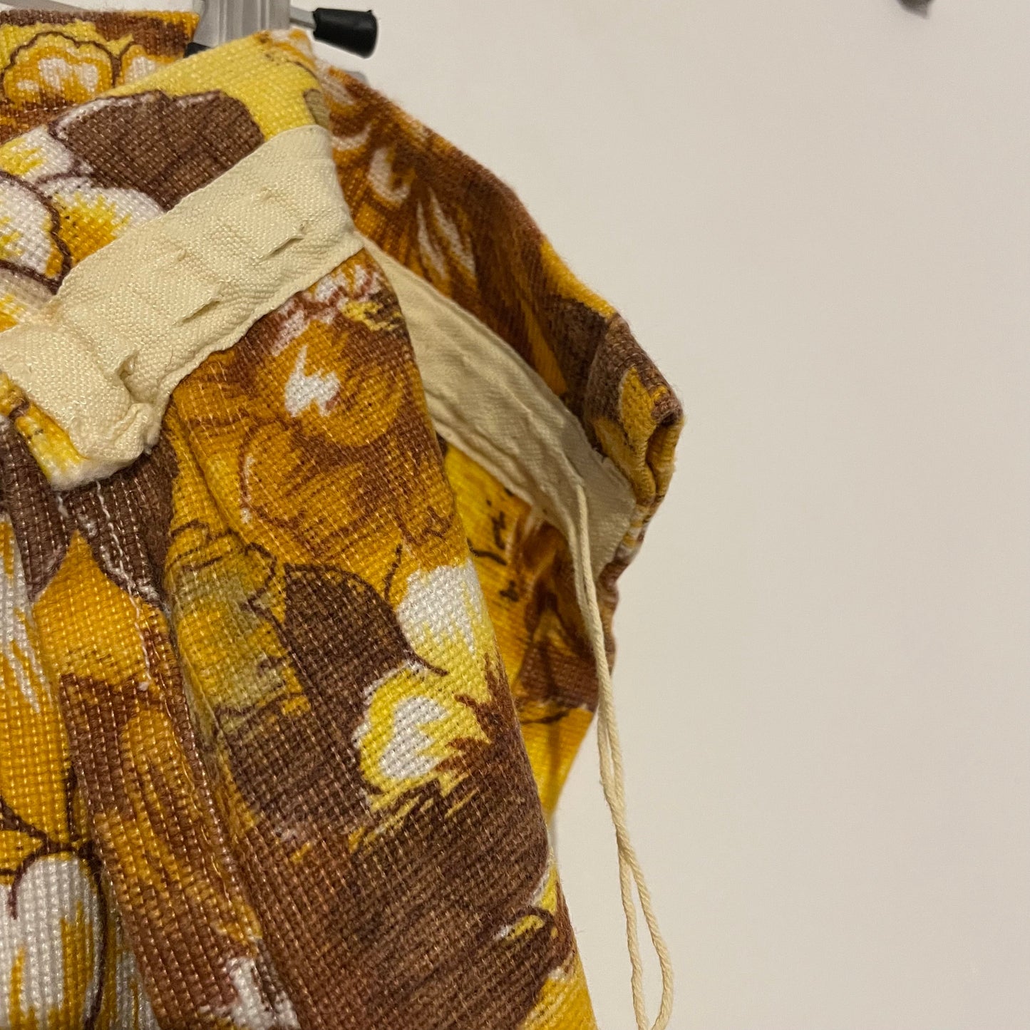 Fabric Vintage Yellow Brown Floral Patterned Curtain Panel