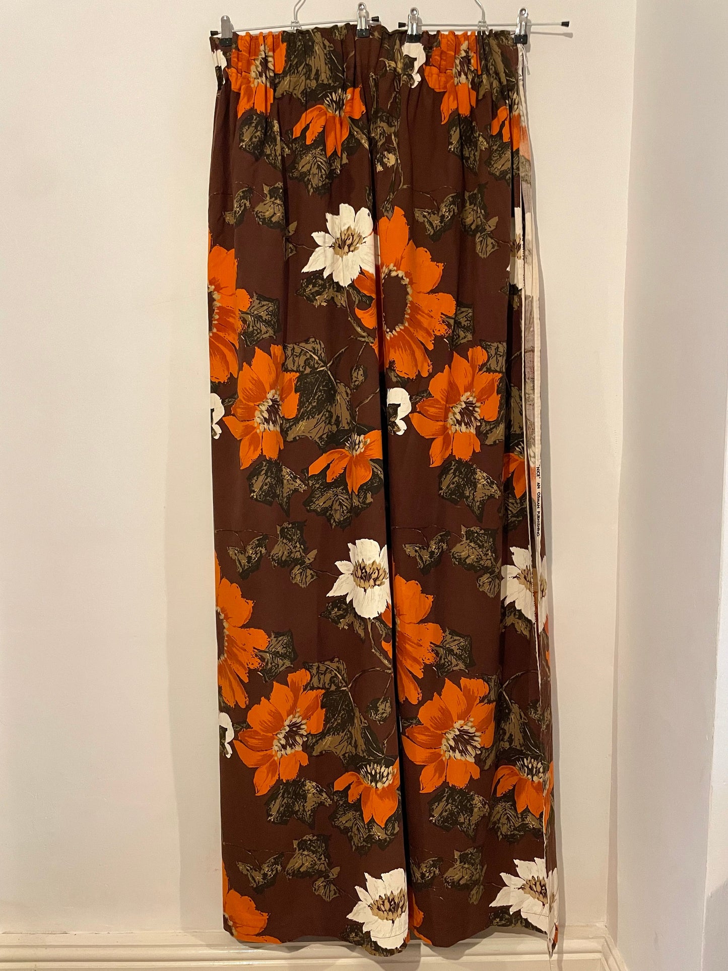 Fabric Vintage Curtain Panel Brown, White and Orange Floral Nice & Osman Furnishing