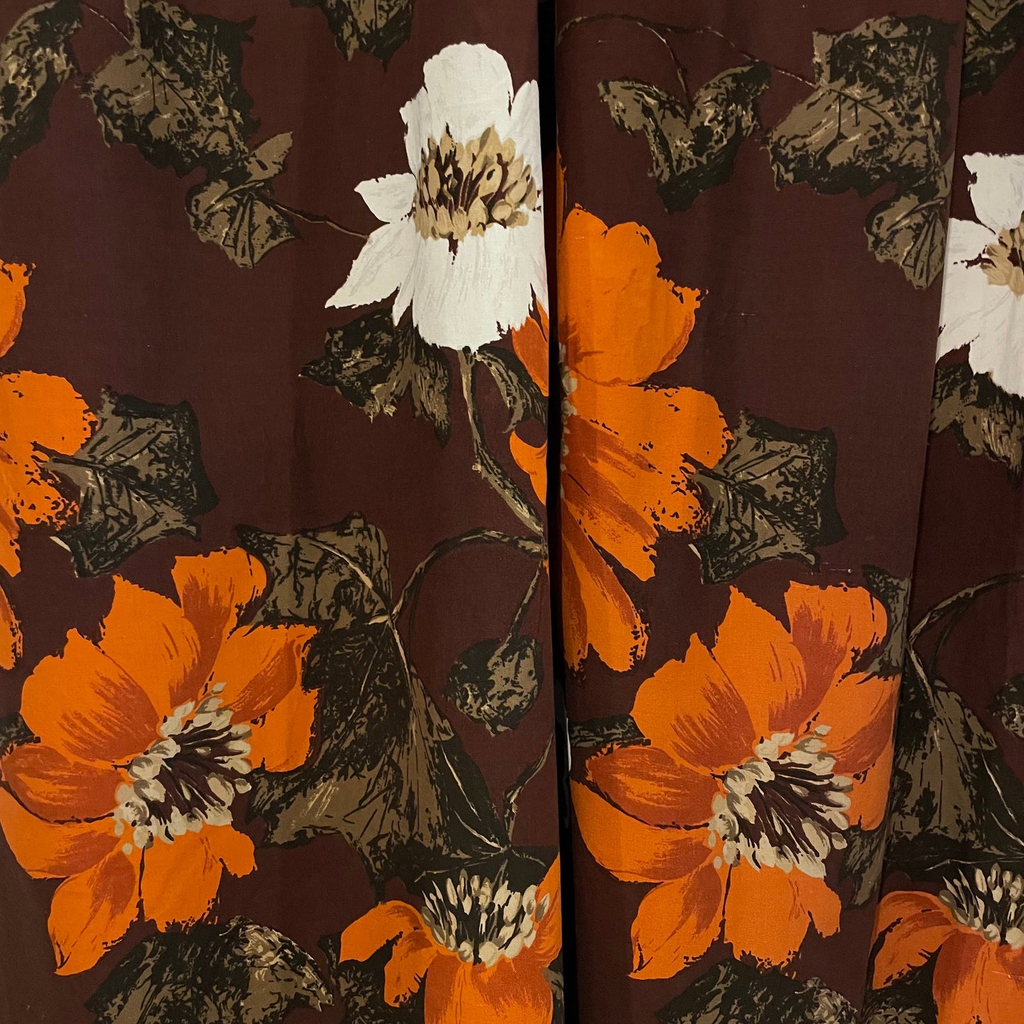 Fabric Vintage Curtain Panel Brown, White and Orange Floral Nice & Osman Furnishing