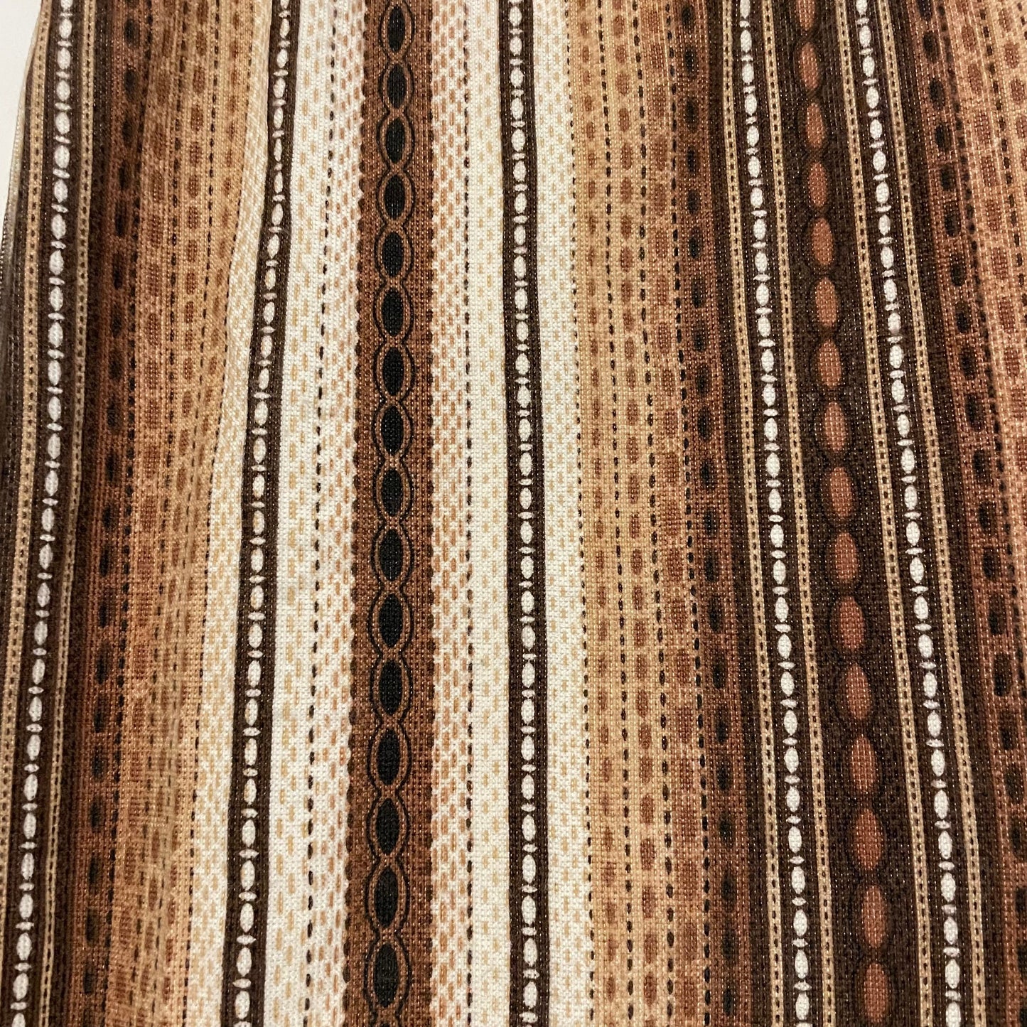 Fabric Vintage Brown and Neutral Stripe Spot Striped Curtain Panel