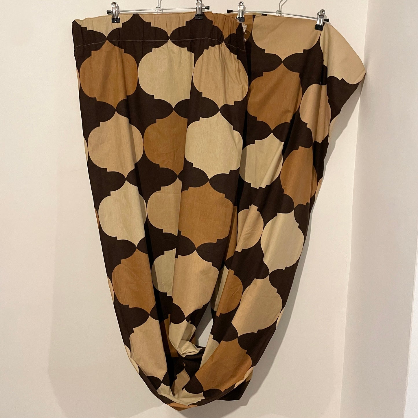 Fabric Vintage Brown and Beige Lantern Long Patterned Curtain Panel