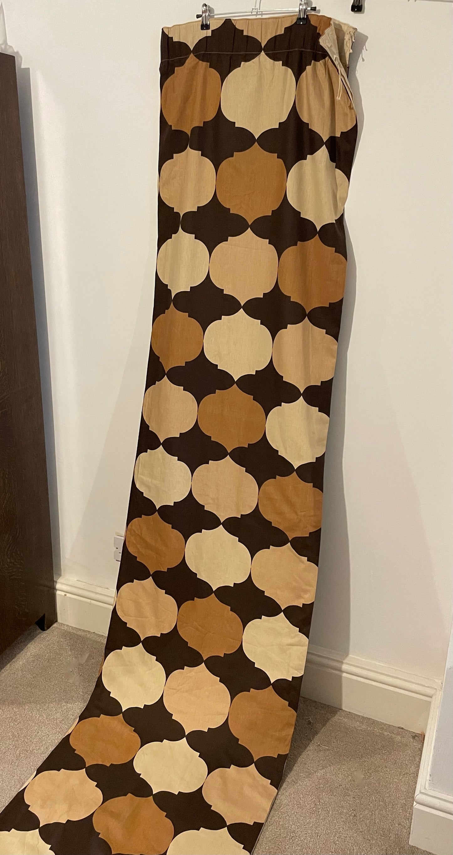 Fabric Vintage Brown and Beige Lantern Long Patterned Curtain Panel