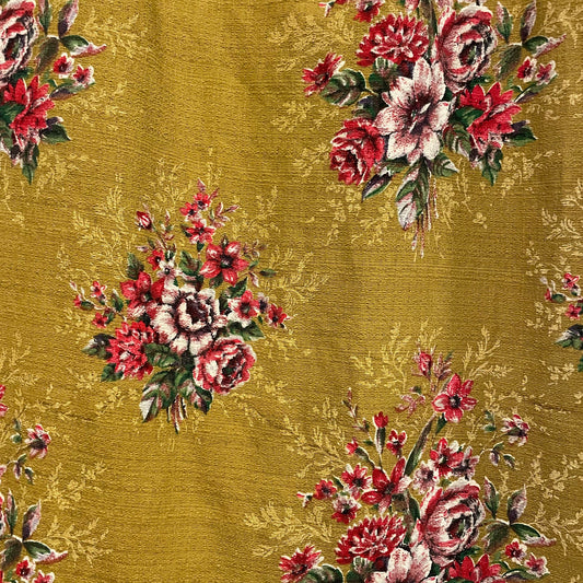 Fabric Vintage Pink Floral Yellow Ochre Curtain Panel 123cm