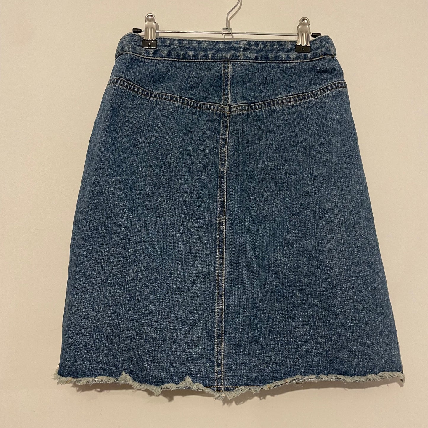 Denim Skirt Mid Length Faded Glory Ripped Hem A Line Size 8
