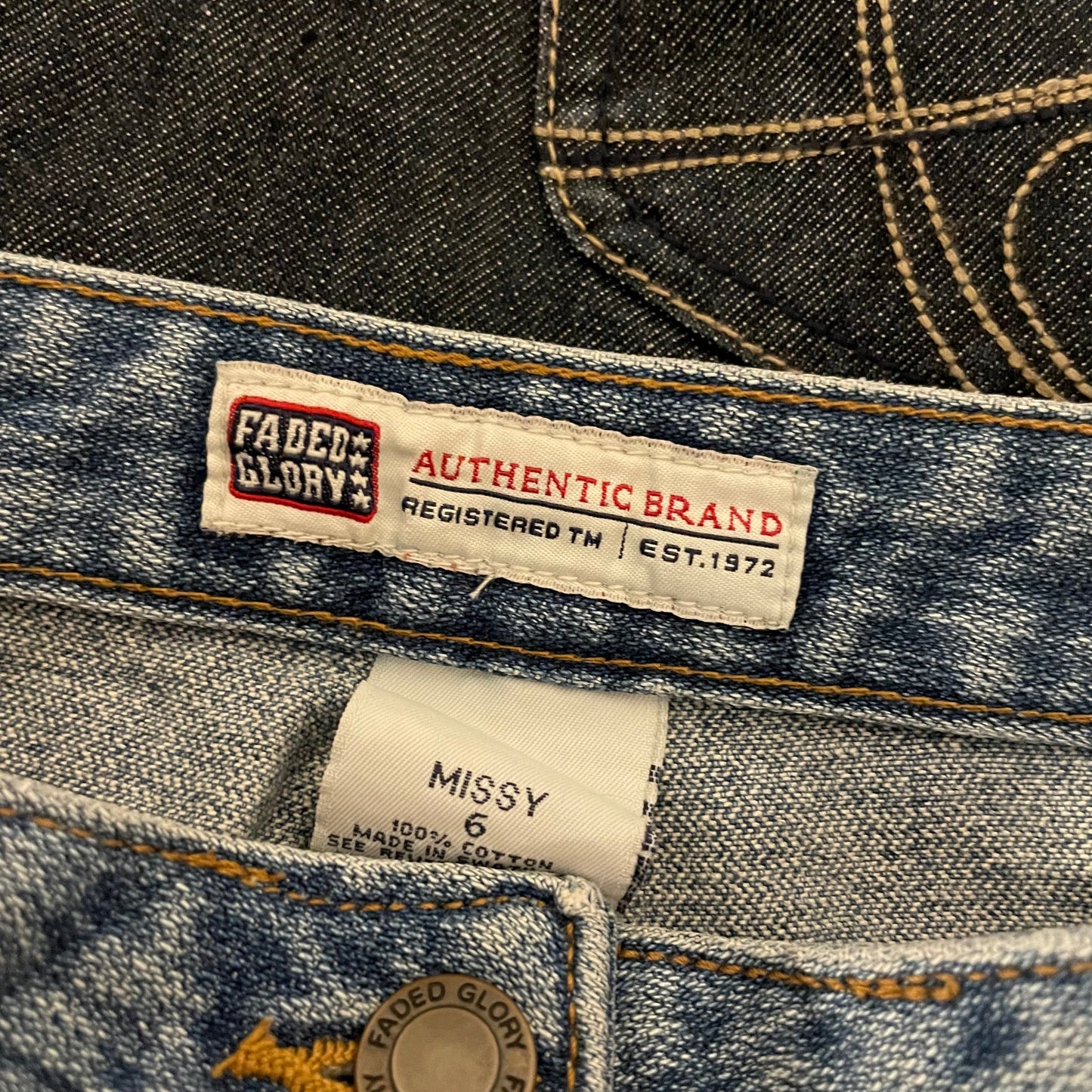 Denim Skirt Mid Length Faded Glory Ripped Hem A Line Size 8